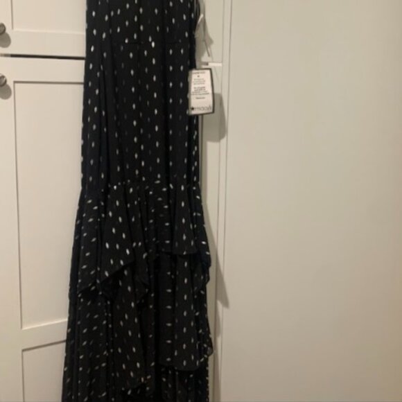 NWT Betsy & Adam Clipped Dot Chiffon Dress Size 6, Black with Metallic Detail - Picture 4 of 7